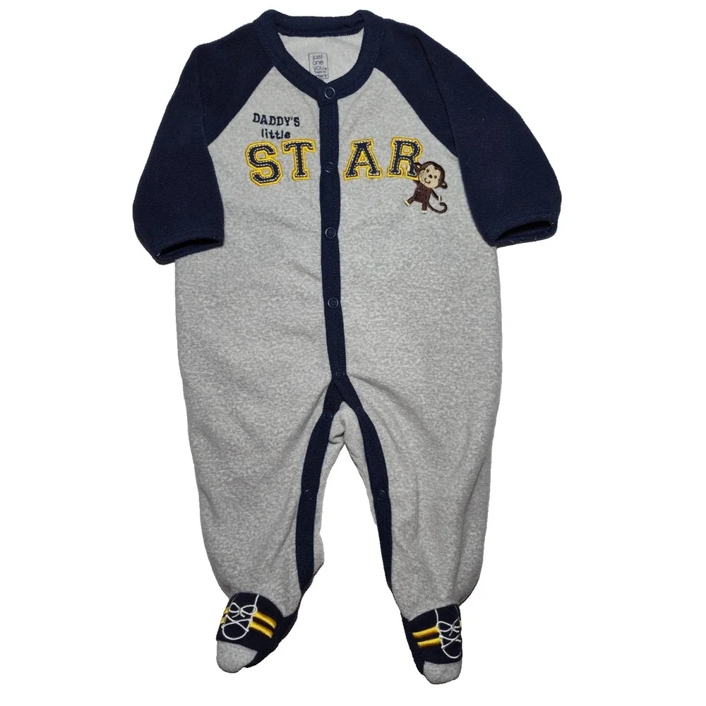 3 Carter's Fleece 3 Mos Footed Sleeper Lot‎ Daddy's All Star Monkey Car Bear Boy